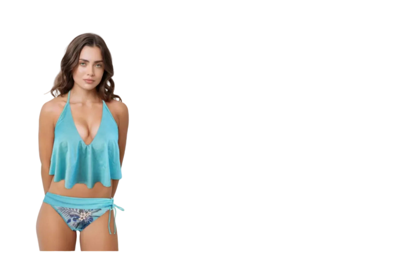 Loco Boutique Linen Flower Long Flounce Front Underwire